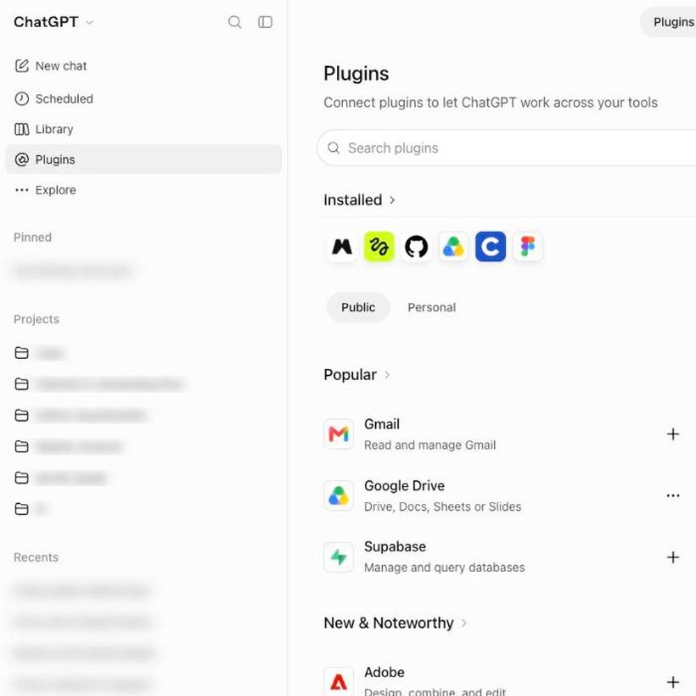 Step 1: On chatgpt.com, click Plugins in the left sidebar.