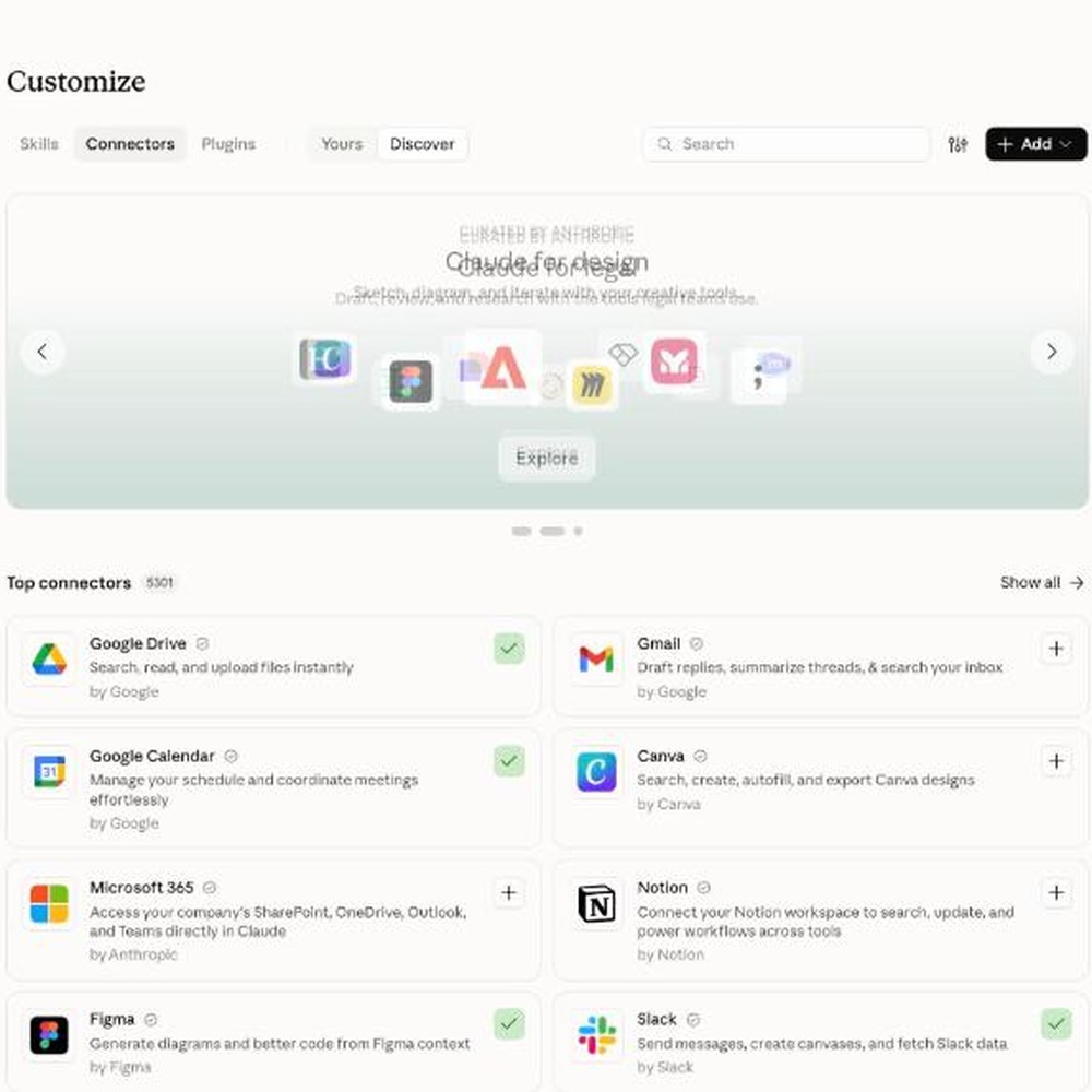 Step 1: Go to claude.ai → Customize → Connectors, then click + Add.